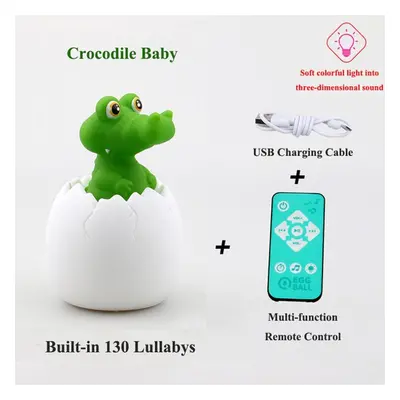 (Crocodile) Multi-shape Creative Simulation Dinosaur Egg Night Light Sensor Pats Colorful Music 