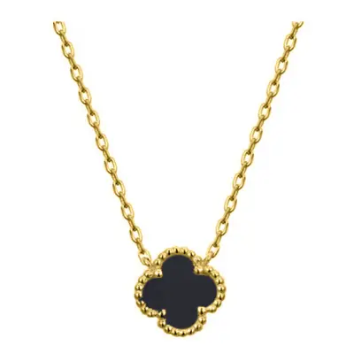 Jewelco London 14k Gold-plated Silver Black Clover Onyx Bead Edge Lucky Charm Pendant Necklace 1