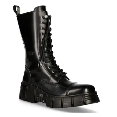 (37) New Rock M-WALL127N-C1 Blck Leather Mid-Calf Boots