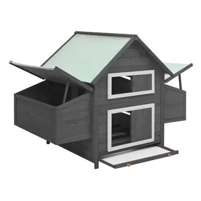 vidaXL Solid Firwood Chicken Coop Grey and White Wooden Hen House Hutch Cage