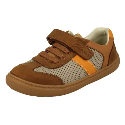 (Tan, UK 11.5 Child) Boys Clarks Hook & Loop Shoes Flash Step K - G Fit