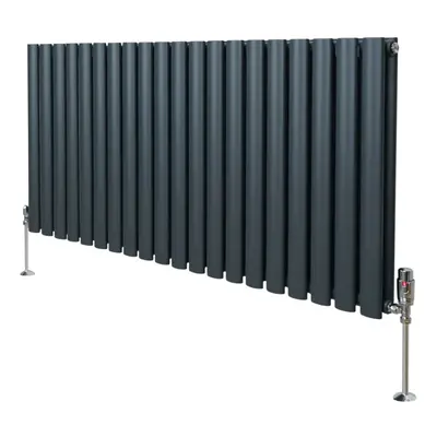 (600mm x 1200mm, Anthracite Grey) Oval Column Designer Radiator & TRV Valves