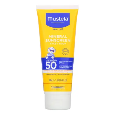 Mustela, Baby, Mineral Sunscreen, Face + Body, SPF 50, 3.38 fl oz (100 ml)