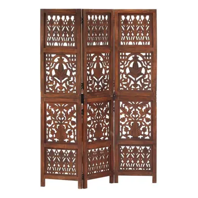 vidaXL Solid Mango Wood Hand Carved 3-Panel Room Divider Brown Furniture