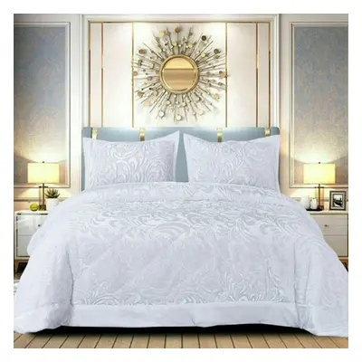 (White, Double) 3PCs Luxury Teddy Fleece Quilted Modern Bedspread