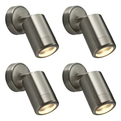 4 PACK Adjustable IP65 Wall Spotlight - 7W LED GU10 - Brushed Stainless Steel