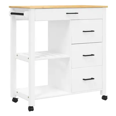 (white) vidaXL Kitchen Trolley Rolling Cart Storage Cart Trolley MONZA Solid Wood Pine