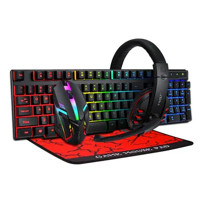 4Pcs Gaming Devices Set Keys LED Backlit Gaming Keyboard 1200DPI Mouse 3.5mm Wired 50mm Driver H