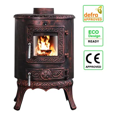 5KW Wood Burning Stove Cast Iron Fireplace Log Burner Antique Bronze Defra Eco Design