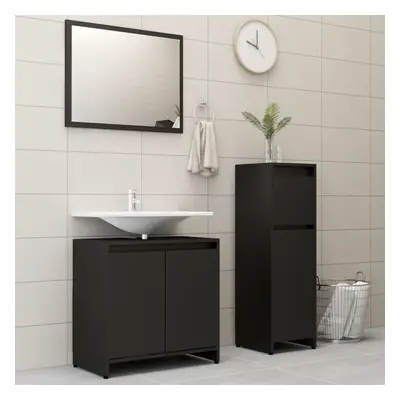 vidaXL Bathroom Furniture Set Piece Black Chipboard Washroom Cabinet Unit