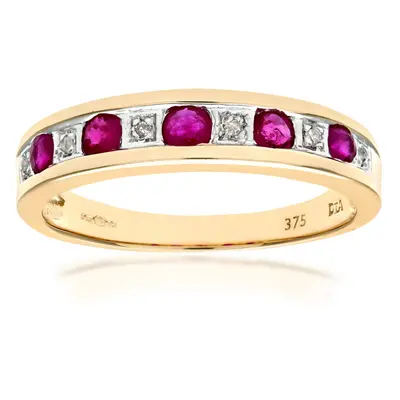 (K) Jewelco London 9ct Yellow Gold Ruby & Diamond Eternity Ring