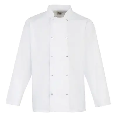 (L, White) Premier Studded Front Long Sleeve Chefs Jacket / Chefswear (Pack of 2)