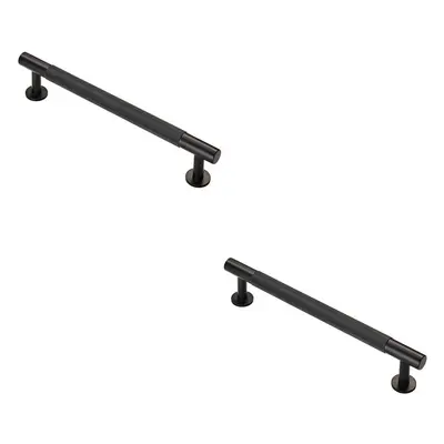 2x Knurled Bar Door Pull Handle x 13mm 160mm Fixing Centres Matt Black