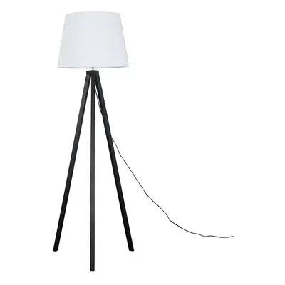 Modern Black Wood Tripod Design Floor Lamp with a White Tapered Shade - Complete with a 6w LED G