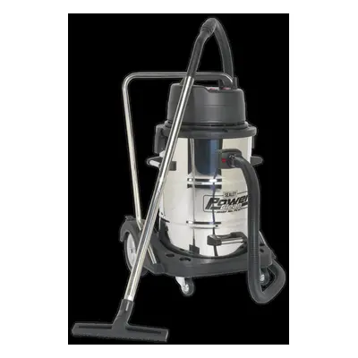 Vacuum Cleaner Industrial Wet & Dry 77L Stainless Steel Drum with Swivel Emptying 2400W