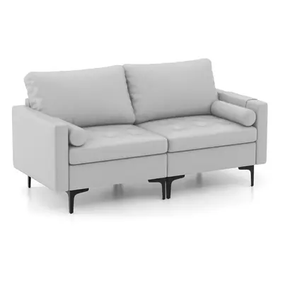 Modern Leathaire Loveseat 2-Seater Sofa Couch W/ Cushion & Bolsters