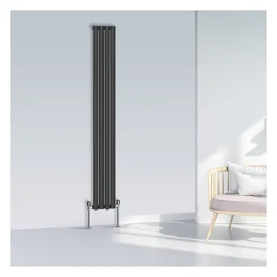 (1800x236mm Single, Black) NRG Oval Column Designer Radiator Horizontal Vertical Central Heating