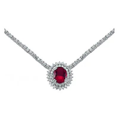 Jewelco London Ladies Sterling Silver Ruby-Red Oval Cubic Zirconia Royal Lady Di Cluster Pendant