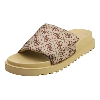 (5) Guess Fabetzy 4g Logo Womens Slide Sandals in Beige Brown