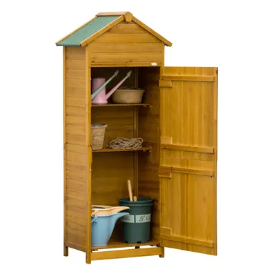 Outsunny Wood Garden Storage Shed Tool Cabinet w/ Roof, 191.5x79x49cm, Natural