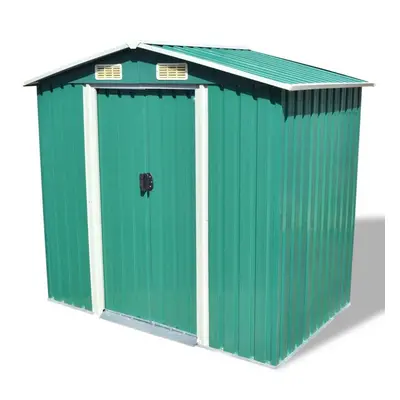 vidaXL Garden Storage Shed Green Metal 204x132x186cm Tool Organiser Cabin Room