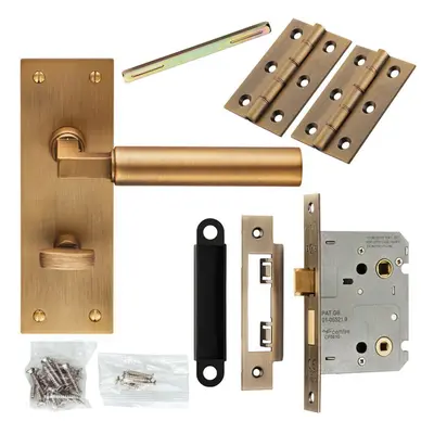 Door Handle & Bathroom Lock Pack Antique Brass Round Lever Slim Turn Backplate