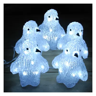 5 Acrylic Penguins 10cm Ice White LEDs Indoor and Outdoor