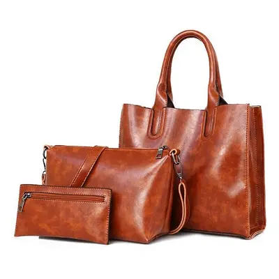 (Brown) PCS Women Vintage Leisure Handbag Oil Wax Leather Crossbody Bag