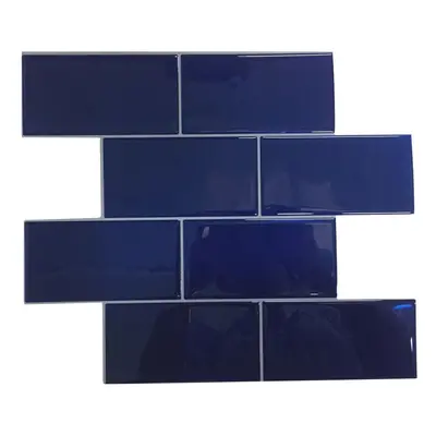 (Blue) 12inch DIY Tile Stickers 3D Brick Wall Self-adhesive Sticker Bathroom Kitchen