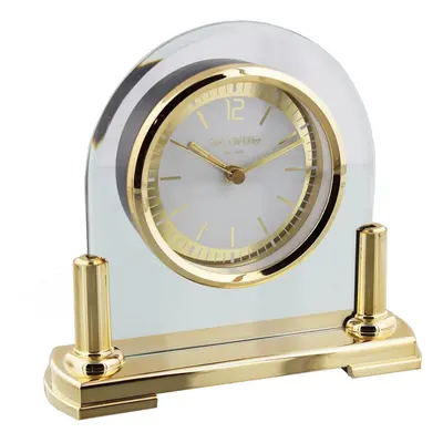 Wm.Widdop Glass Mantel Clock Tone Dial Gold Stand