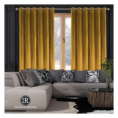 (90" x 90") Yellow Curtains Velvet Ring Top Pair Ready Made UK