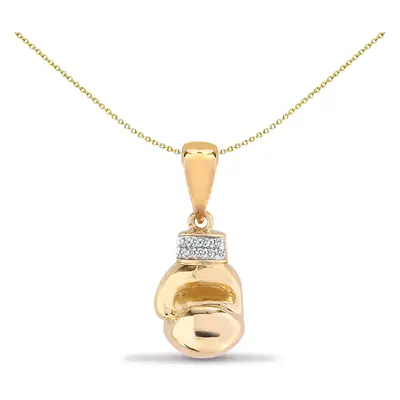 Jewelco London Men's Solid 9ct Yellow Gold Pave Set Round H I2 0.06ct Diamond Boxing Glove Charm