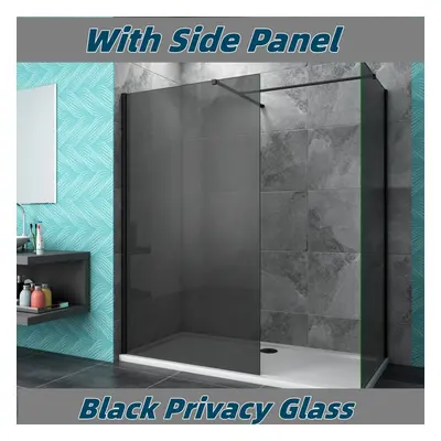 (screen size: 700mm; Side Panel: 700mm) Black Shower Enclosure Screen Walk In Wet Room