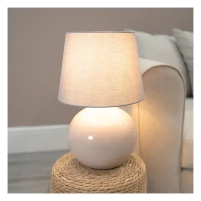 Bosco Stone Ceramic Table Lamp with Grey Tapered Lamp Shade & LED Bulb