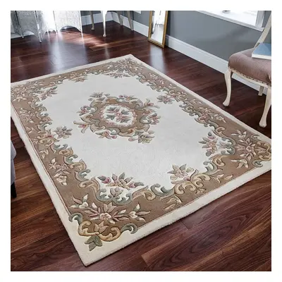 (CREAM BEIGE, Runner : x cm) Traditional Pure Wool Rugs Hall Runner Round Circle Half Moon Mat S