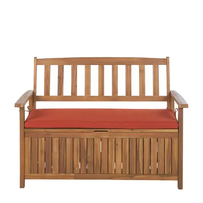 Garden Bench with Cushion SOVANA cm with Storage Acacia Wood Light Wood