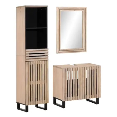 (light brown, solid mango wood) vidaXL Bathroom Furniture Set Sink Cabinet Cupboard Solid Wood R