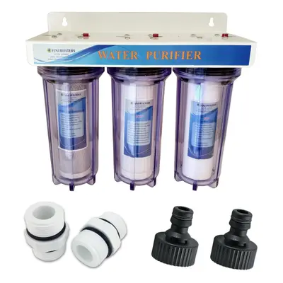 3 Stage 10" HMA Heavy Metal Reduction, Pond Dechlorinator Water Filter System with Hozelock Type