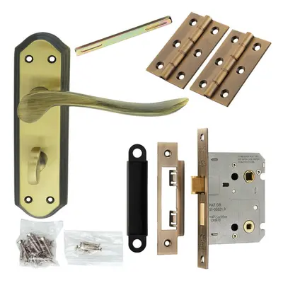 Door Handle & Bathroom Lock Pack Bronze Sculpted Lever Thumb Turn Backplate