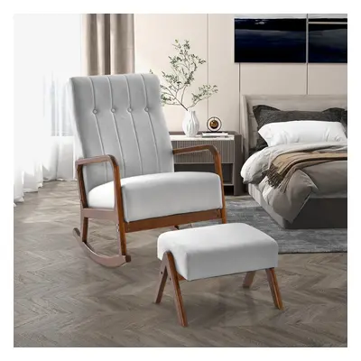 Upholstered Rocking Chair & Ottoman Set With Rubberwood Frame