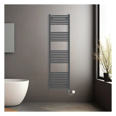 (Anthracite, 1800x500mm) Prefilled Electric Heated Towel Rail Radiator Curved Thermo Smart WiFi