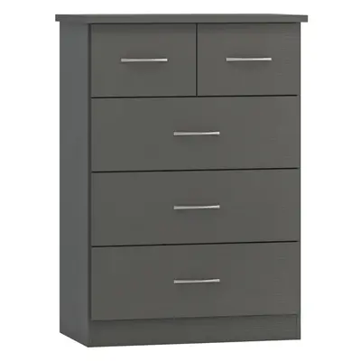 Nevada 3+2 Drawer Chest of Drawers 3D Effect Grey Metal Runners