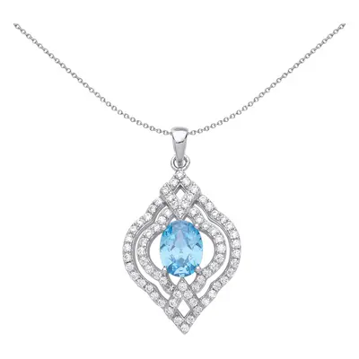 Jewelco London Ladies Sterling Silver Light Blue Oval Cubic Zirconia Arabesque Clover Lantern Pe