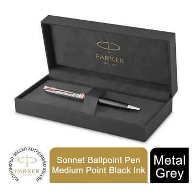 Parker Sonnet Ballpoint Pen Grey Satin Rose Gold Trim Medium Black Ink