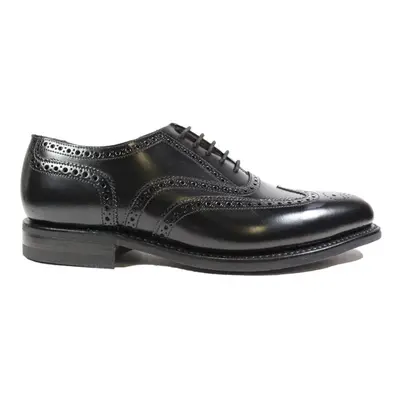 (10 (Adults')) Black Polished Leather Mens Oxford Brogue Shoes