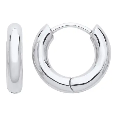 Jewelco London Ladies Rhodium Plated Sterling Silver Macaroni Round Tube Huggie Hoop Earrings 14