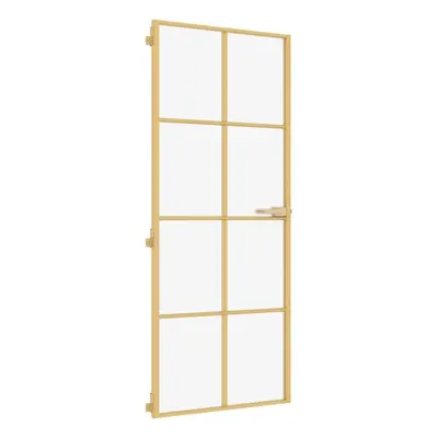 vidaXL Interior Door Slim Sliding Door Golden Tempered Glass and Aluminium