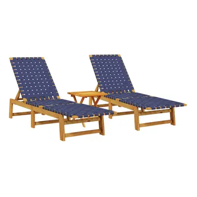 vidaXL Sun Loungers pcs with Table Patio Sun Bed Dark Blue Solid Wood Acacia