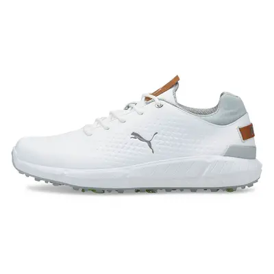 (UK 7.5, White/Silver) Puma Golf Mens IGNITE ARTICULATE Leather Soft Spiked Waterproof Golf Shoe