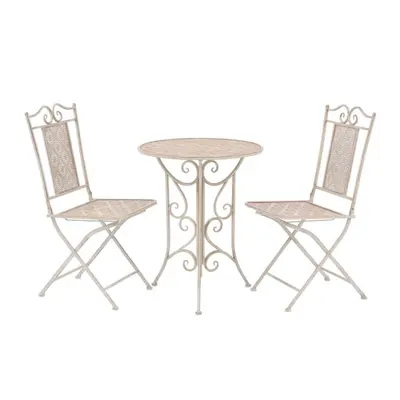 vidaXL Bistro Set Three Piece Outdoor Garden Patio Table and Chair Steel White